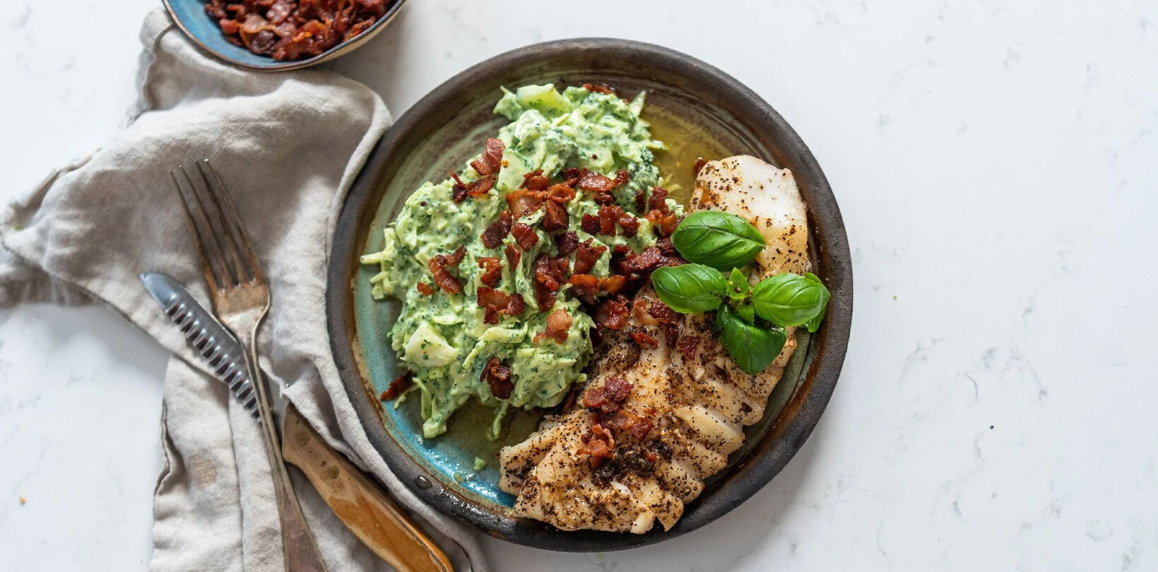 Stekte Skrei med Bacon og Green salat